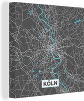 Canvas Schilderij Köln – Stadskaart – Blauw – Plattegrond – Stadskaart – Kaart - Duitsland - 90x90 cm - Wanddecoratie
