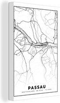 Canvas Schilderij Kaart - Passau - Stadskaart - Plattegrond - 20x30 cm - Wanddecoratie