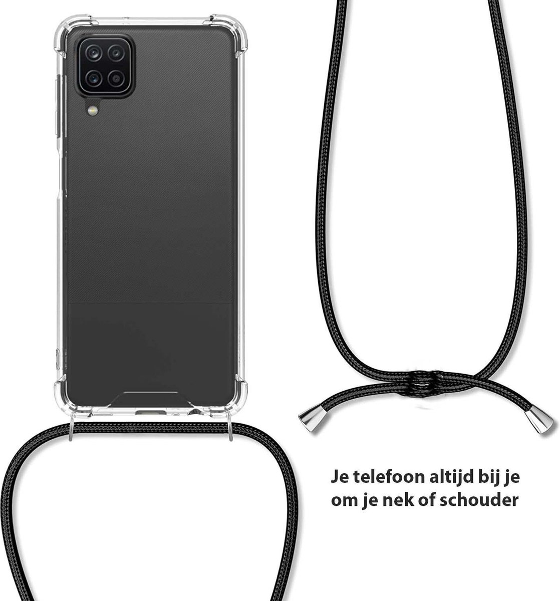 Arara Silicone Hoesje geschikt voor Samsung Galaxy A70 Transparant Hoesje met Zwarte draagkoord / Backcover / Case / Samsung