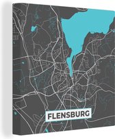 Canvas Schilderij Stadskaart – Plattegrond – Duitsland – Blauw – Flensburg – Kaart - 50x50 cm - Wanddecoratie