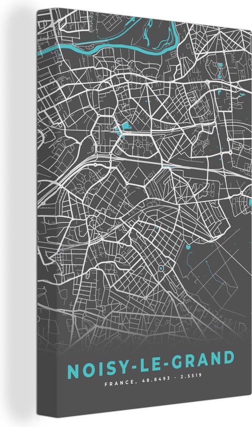 Toile Peinture Carte - Plan de Ville - Noisy-le-Grand - Plan - France - 40x60 cm - Décoration murale