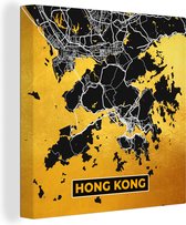 Canvas Schilderij Hong Kong - Goud - Stadskaart - Plattegrond - Kaart - 90x90 cm - Wanddecoratie