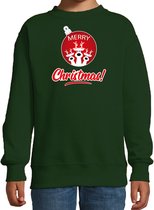 Rendier Kerstbal sweater / Kerst trui Merry Christmas groen voor kinderen - Kerstkleding / Christmas outfit 170/176