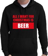Foute Kerst hoodie / hooded sweater - All I want for christmas is beer - zwart voor heren - kerstkleding / kerst outfit XL