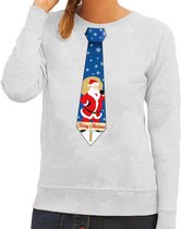 Foute kersttrui / sweater stropdas met kerstman print grijs voor dames L