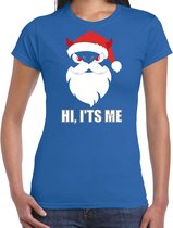 Devil Santa Kerstshirt / Kerst t-shirt hi its me blauw voor dames - Kerstkleding / Christmas outfit L