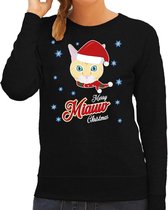 Foute Kersttrui / sweater - Merry Miauw Christmas - kat / poes - zwart voor dames - kerstkleding / kerst outfit XS