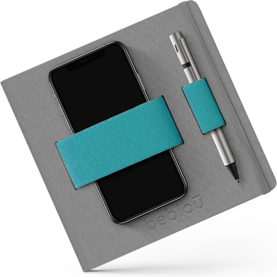 Foto: Beblau flex notitieboek bulletjournal dotted met elastische band organizer met ruimte voor bijv pen en telefoon perfect voor op reis werken op locatie vergaderingen school hardcover donkergrijs turquoise