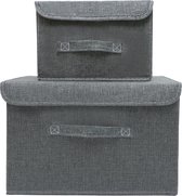 LoveHome® - Foldable Storage Box with Cover - Decoratieve opbergbox - Set of 3 - Canvas - Dark grey