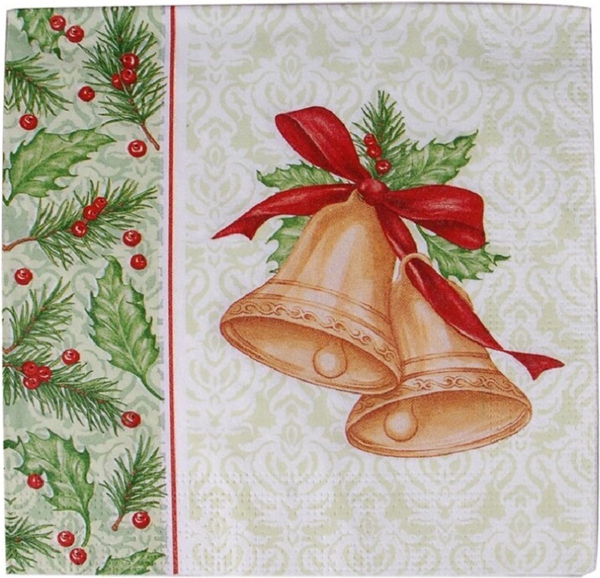 Kerst tafel servetten 20x st - 33 x 33 cm - Kerstbel print - lunch/diner servetten