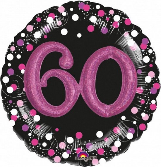 folieballon 60 jaar zwart/roze 81 cm