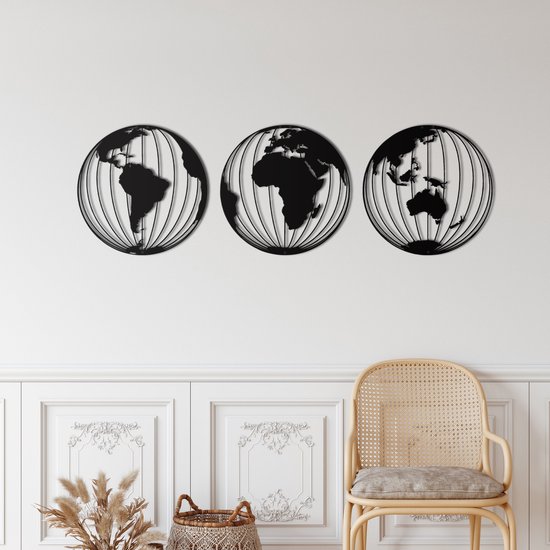 Foto: Wanddecoratie wereldkaart world map metal wall art muurdecoratie woonkamer buiten decor zwart 38x38x38cm