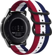 Strap-it Smartwatch bandje 20mm - nylon gesp band geschikt voor Samsung Galaxy Watch 1 42mm / Galaxy Watch 3 41mm / Galaxy Watch Active & Active 2 / Gear Sport / Galaxy Watch 4 & 4 Classic / Watch 5 & 5 Pro / Watch 6 / 6 Classic - rood/wit/blauw