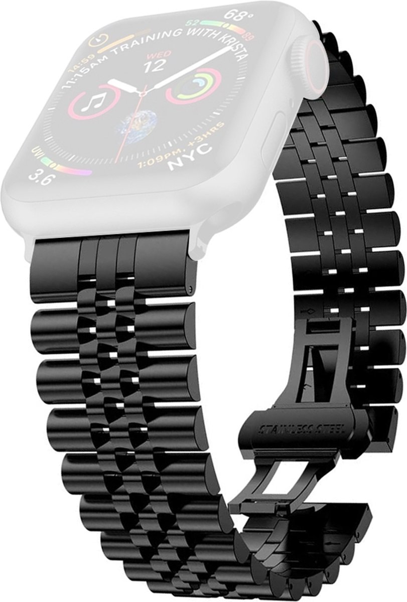 By Qubix - Metalen schakelband - Zwart - Geschikt voor Apple watch 38mm / 40mm / 41mm / 42mm