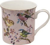 Clayre & Eef Mug 330 ml Rose Porcelaine Oiseaux Tasse à thé