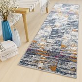 Tapiso Lazur Tapijt Loper Grijs Blauw Hal Woonkamer Vloerkleed Maat- 70x550