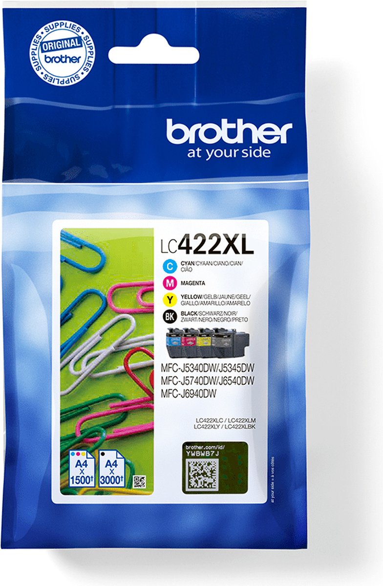 Brother LC422XLVALDR, Noir, Cyan, Magenta, Jaune, 4 pièce(s), 3000 pages, 4500 pages, Multi pack