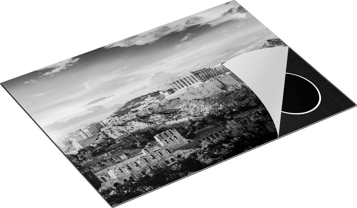 Chefcare Inductie Beschermer Akropolis van Athene, Griekenland - Architectuur - Zwart Wit - 71x52 cm - Afdekplaat Inductie - Kookplaat Beschermer - Inductie Mat