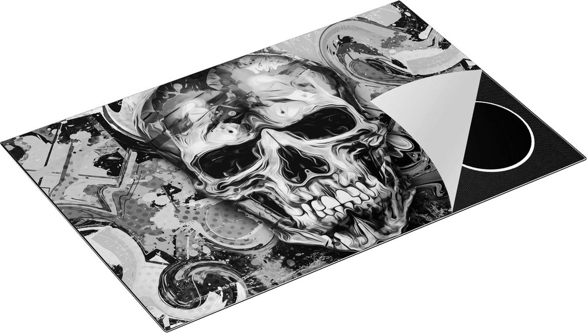 Chefcare Inductie Beschermer Gekleurde Schedel - Doodskop - Doodshoofd - Zwart Wit - 81x52 cm - Afdekplaat Inductie - Kookplaat Beschermer - Inductie Mat