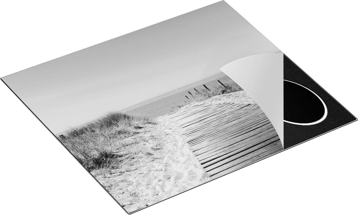 Chefcare Inductie Beschermer Voetpad in De Duinen met Zee op de Achtergrond - Zwart Wit - 59x51 cm - Afdekplaat Inductie - Kookplaat Beschermer - Inductie Mat