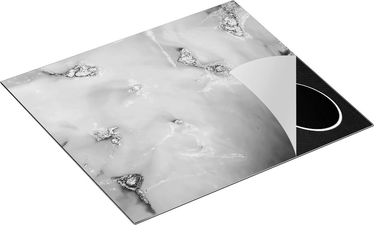 Chefcare Inductie Beschermer Abstracte Kunst - Luxueuze Marmer - Zwart Wit - 60x55 cm - Afdekplaat Inductie - Kookplaat Beschermer - Inductie Mat