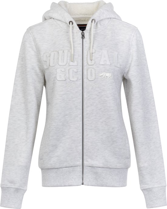 SoulCal - Sweater met Terry voering, Rits en Capuchon - Vest - groot logo - Dames -Licht grijs