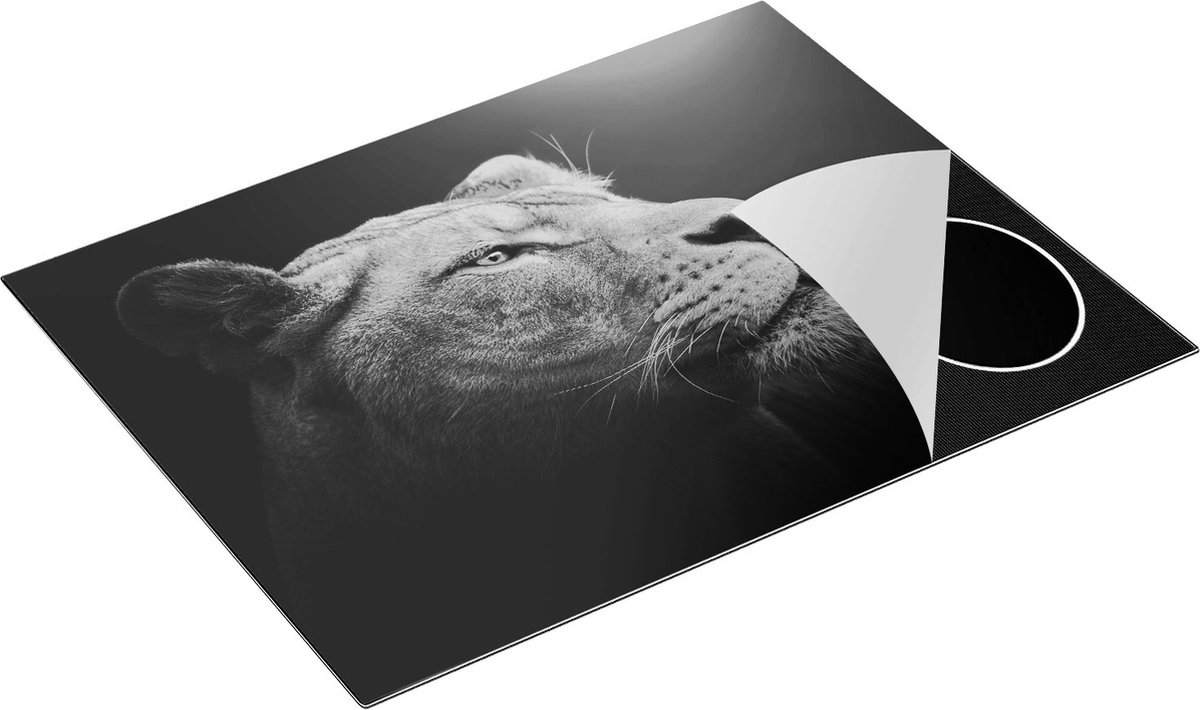Chefcare Inductie Beschermer Leeuwin - Leeuwinkop - Zwart Wit - 77x59 cm - Afdekplaat Inductie - Kookplaat Beschermer - Inductie Mat