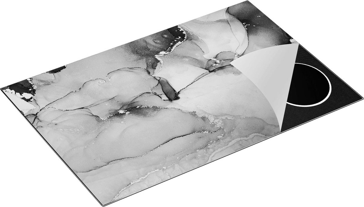 Chefcare Inductie Beschermer Abstracte Kunst - Zwart Wit - 80x52 cm - Afdekplaat Inductie - Kookplaat Beschermer - Inductie Mat