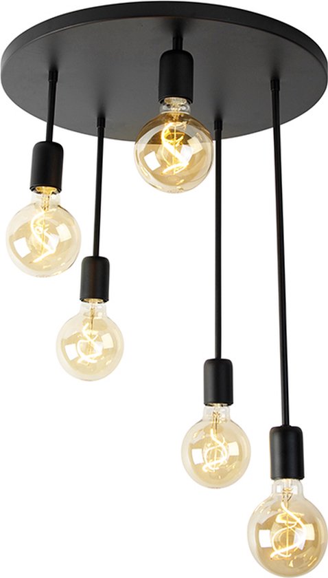 QAZQA facil - Moderne Plafondlamp - 5 lichts - Ø 45 cm - Zwart - Woonkamer | Slaapkamer | Keuken