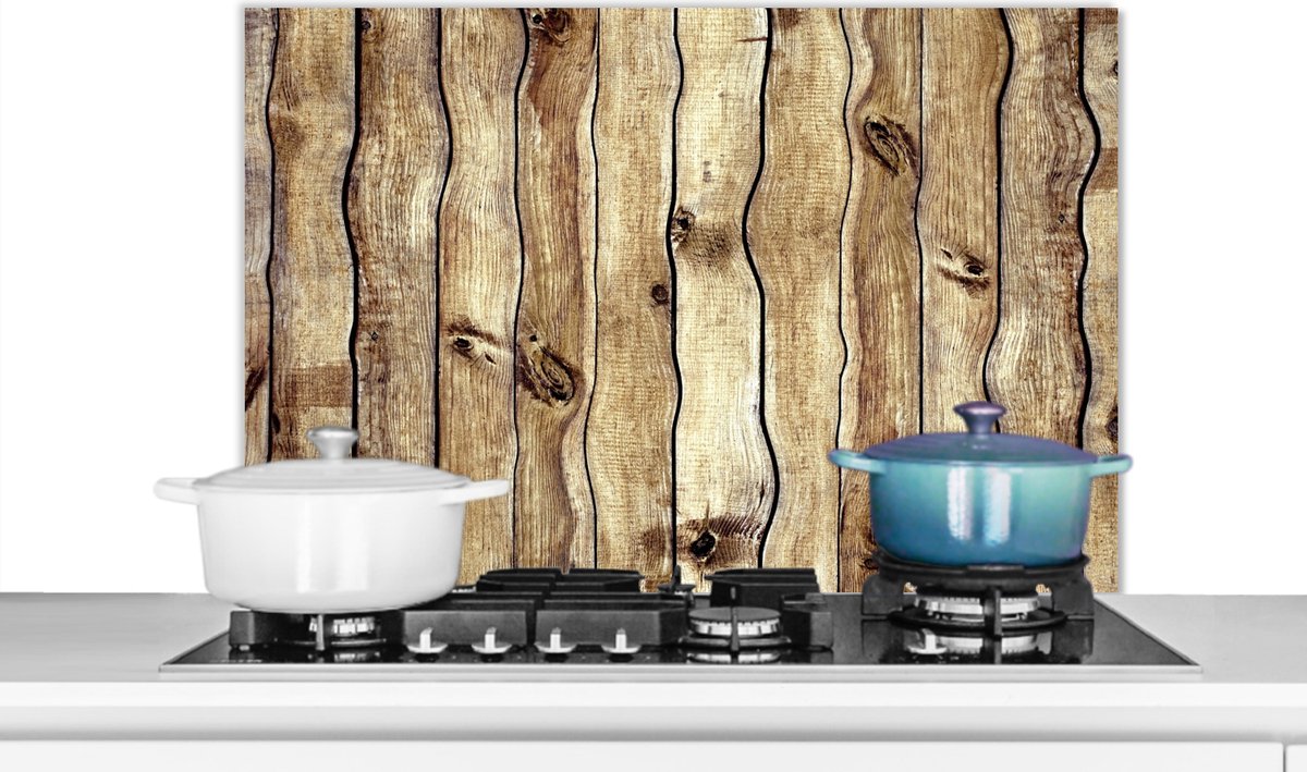 Spatscherm keuken - Muurbeschermer - Planken - Hout - Rustiek - Keuken - Muurdecoratie - 80x55 cm