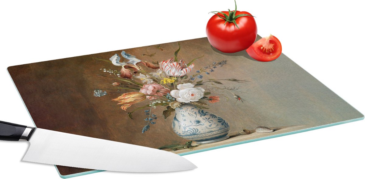Glazen Snijplank - 39x28 - Oude meesters - Bloemen - Balthasar van der Ast - Snijplanken Glas