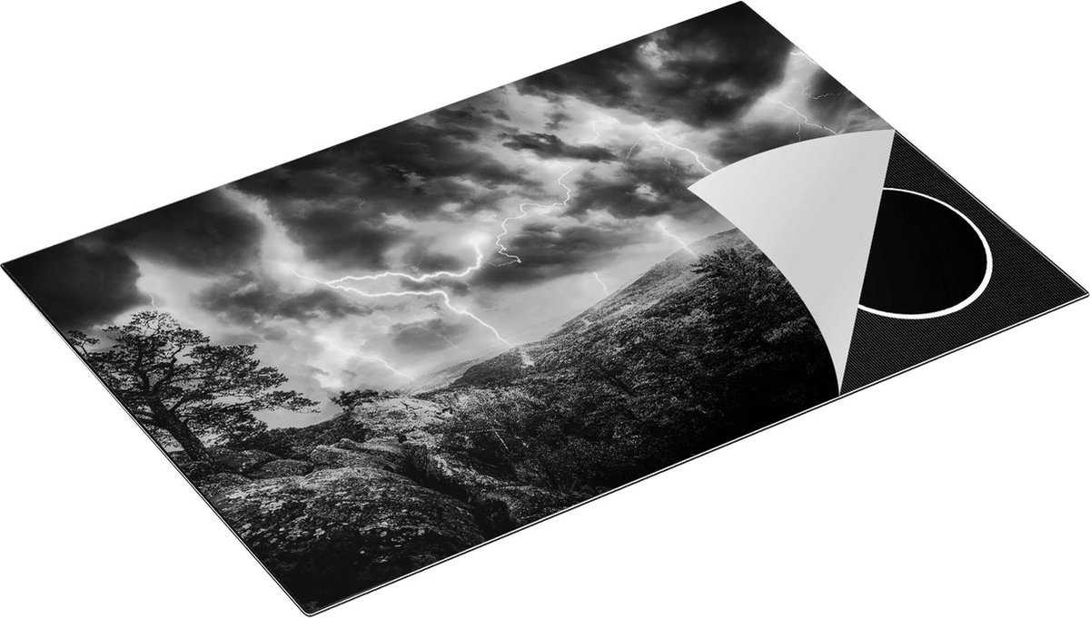 Chefcare Inductie Beschermer Onweer in het Bos - Bliksem - Zwart Wit - 83x51,5 cm - Afdekplaat Inductie - Kookplaat Beschermer - Inductie Mat