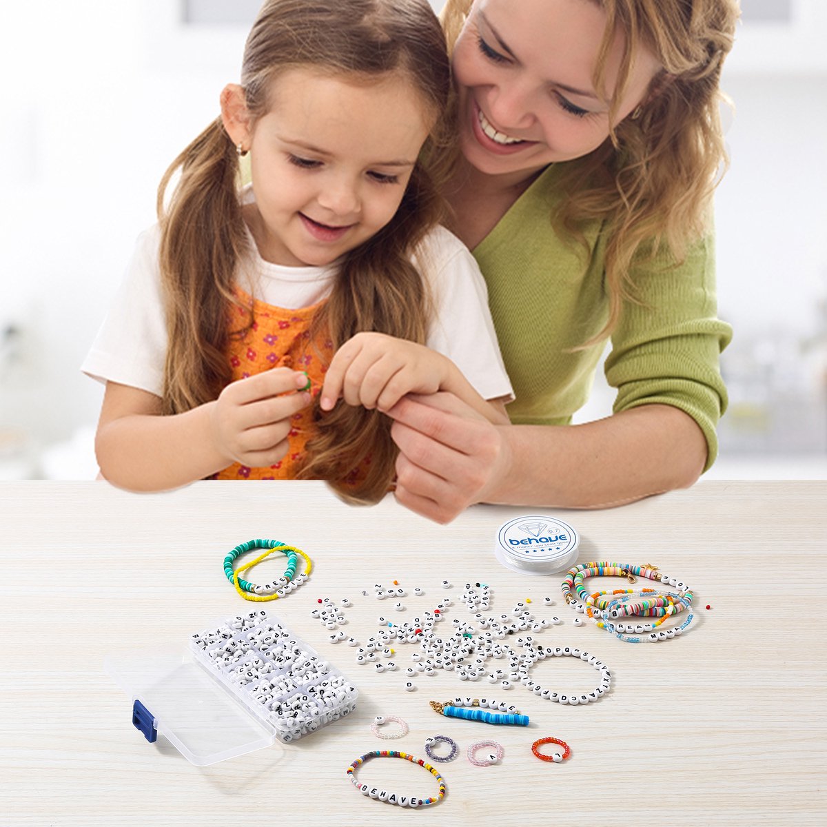 Behave Letterkralen Set - Wit met Zwarte Letters - Acryl - Kralen - Alfabet Kralen - 7mm - 624 Stuks — afbeelding 4