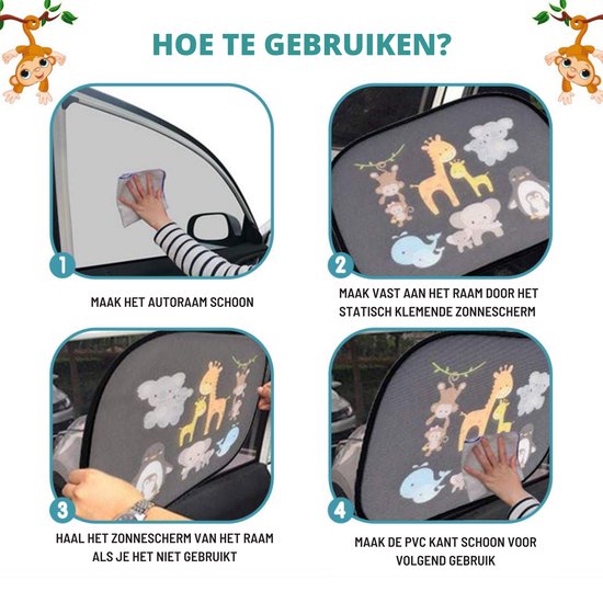 Thuys Zonnescherm Auto Baby - Zonwering Zijruit 2 Stuks - Zonnescherm Kind met Diertjes - 2-pack - Opvouwbaar van Thuys — afbeelding 2