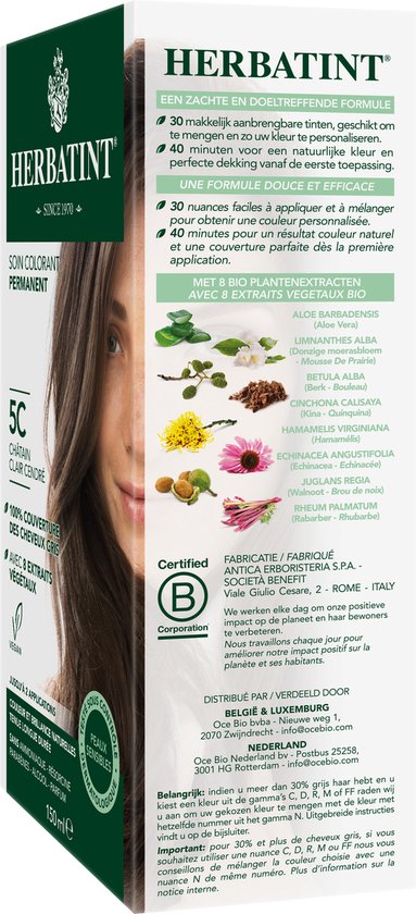 Herbatint 5C Licht As Kastanje - 100% biologische, permanente vegan  haarkleuring - Met... | bol.com
