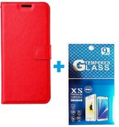 Portemonnee Book Case Hoesje + 2x Screenprotector Glas Geschikt voor: Xiaomi 11T | 11T Pro -  rood