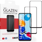 2-pack BMAX geschikt voor Xiaomi Redmi Note 11 Screenprotector glas - Full Cover gehard glas - Tempered glas - Xiaomi screenprotectors 2 stuks - Telefoonglaasje - Beschermglas - Glasplaatje - Screensaver - Screen protector - Case friendly - Zwart