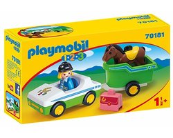 foto van PLAYMOBIL 1.2.3 Wagen met paardentrailer - 70181
