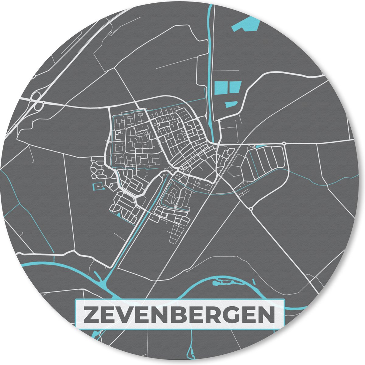 Muismat rond 40x40 cm - Mousepad Plattegrond - Zevenbergen - Kaart - Stadskaart - Ronde muismatten - Stadskaart