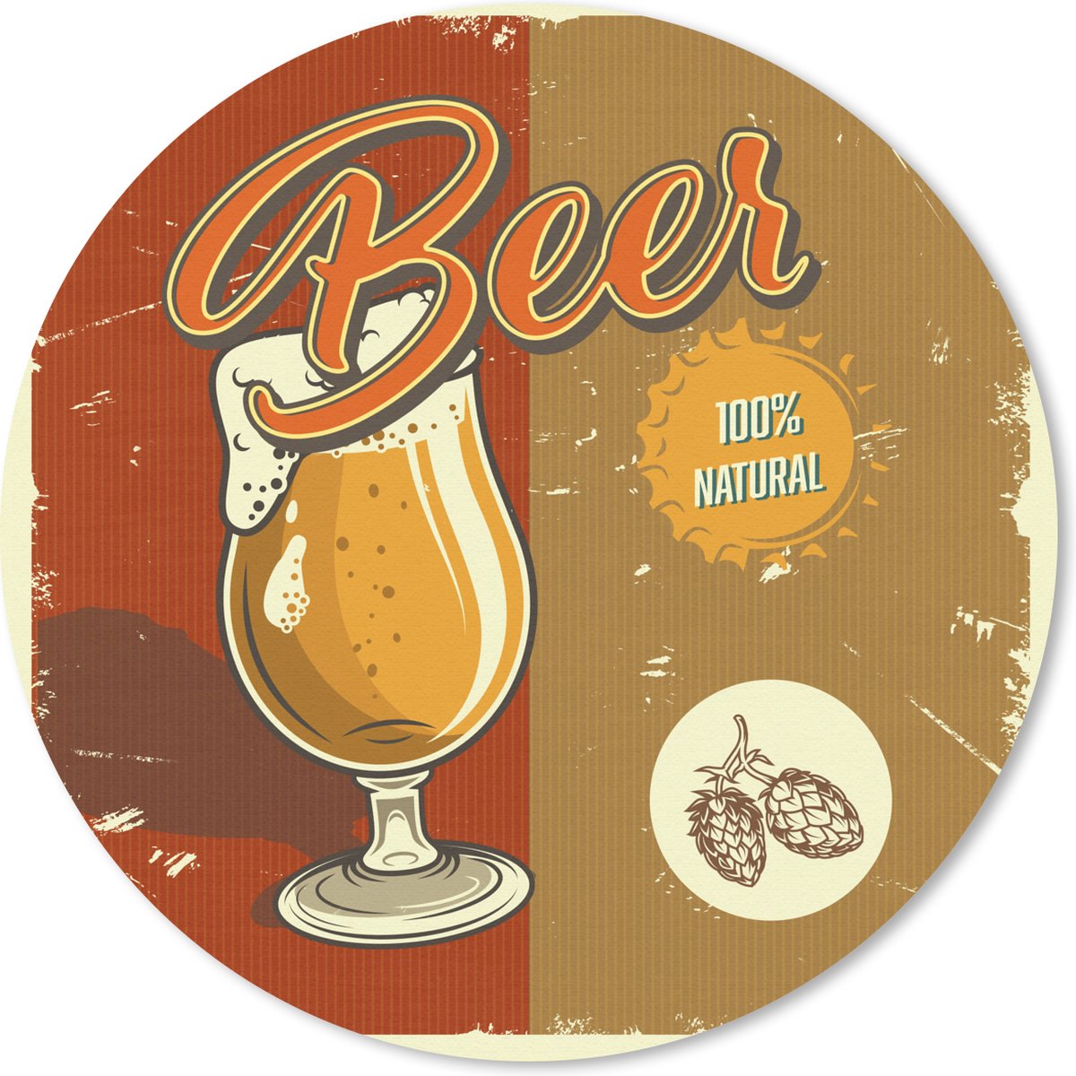 Muismat rond 50x50 cm - Mousepad Mancave - Bier - Glas - Vintage - Ronde muismatten