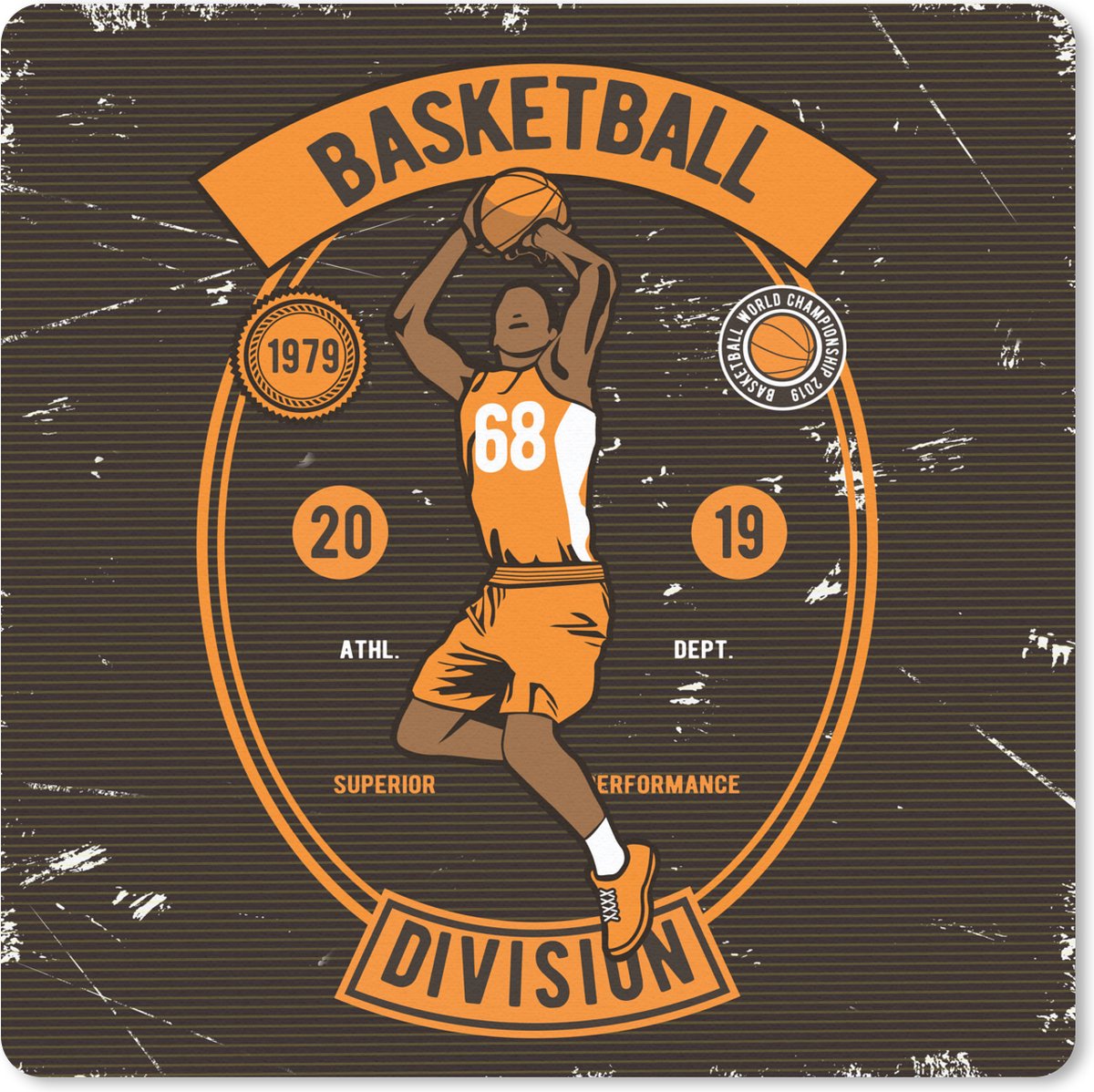 Muismat 30x30 cm - Mousepad Mancave - Basketbal - Sport - Vintage - Oranje - Muismatten