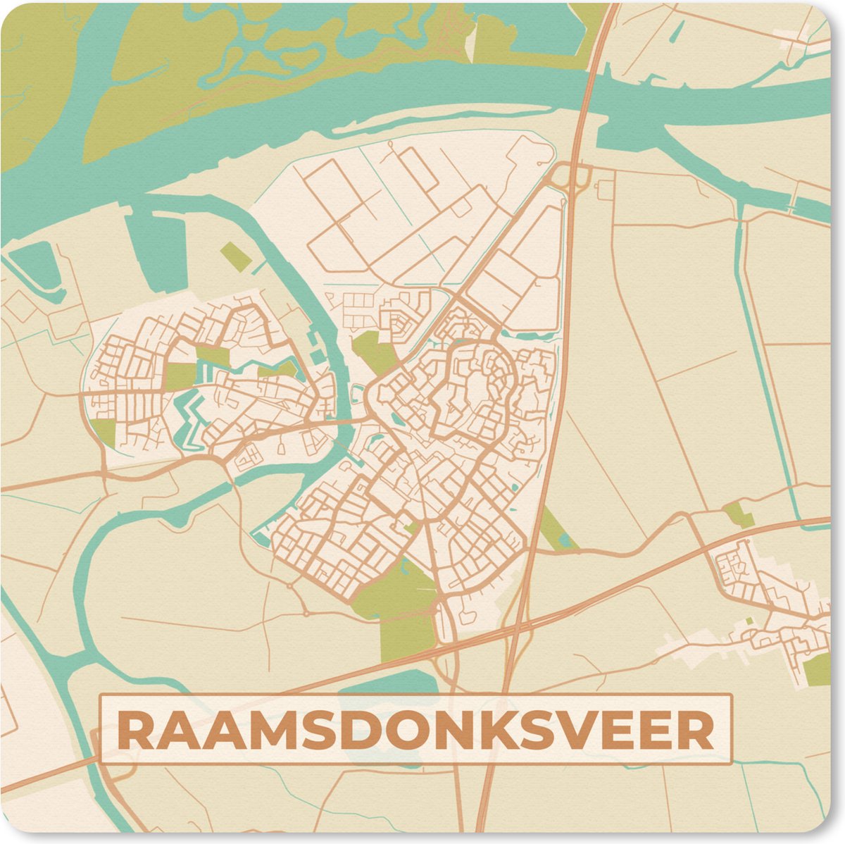Muismat - Mousepad - Raamsdonksveer - Plattegrond - Kaart - Stadskaart - Vintage - 30x30 cm - Muismatten