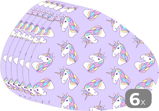 Set de table bio - Napperons de table bio - Sets de table - Licorne - Pastel - Motifs - 6 pièces