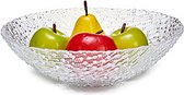 Grote fruitschaal van bewerkt glas rond 31 x 8.5 cm
