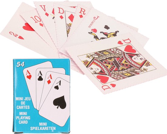 Thumbnail van een extra afbeelding van het spel 3x pakjes mini basic speelkaarten 5.5 x 4 cm in doosje van karton - Handig formaatje kleine kaartspelletjes
