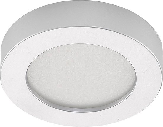 PRIOS - LED plafondlamp - 1licht - Polycarbonaat, aluminium - H: 3.5 cm - zilver, wit - Inclusief lichtbron