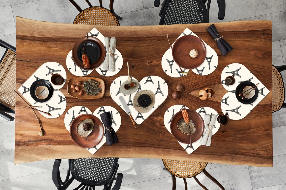 Onderleggers - Placemats - Placemats hartje - Eiffeltoren - Parijs - Patronen - 8 stuks