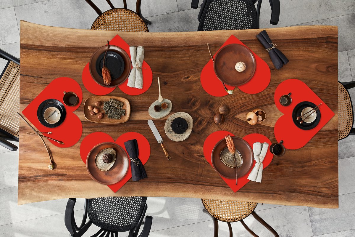 Onderleggers - Placemats - Placemats hartje - Rood - Kleur - Effen - 6 stuks