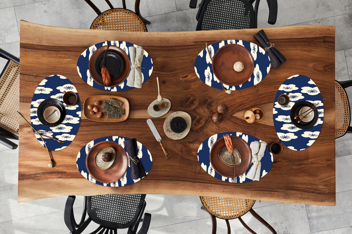 Placemats ovaal - Onderleggers - Ovale placemats - Sakura - Wit - Patroon - Japan - 6 stuks