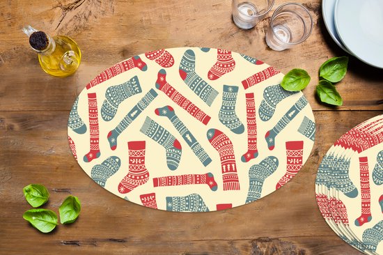 Napperons de table ovales - Sets de table - Sets de table ovales - Noël - Chaussettes - Motifs - 10 pièces - Noël - Cadeau - Cadeau de Noël homme, femme et enfant
